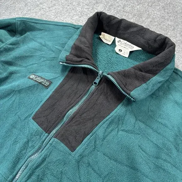 Vintage Columbia Fleece Jacket Men’s Large Green Full Zip Coat Warm Outdoor - Picture 2 of 8